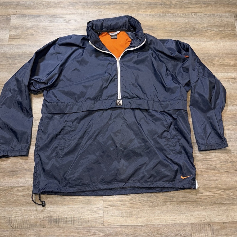 VTG Y2K Nike Windbreaker Jacket Mens 2X-Large Navy Orange Long Sleeve